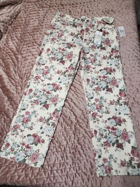 Floral Straight Leg Jeans with Rose Print